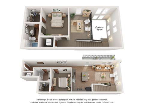 Floor plan for 2 beds, 2 baths, 1401 sqft